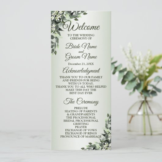 Programme Cérémonie mariage Florale Verdure Eucalyptus Feuil (Debout devant)