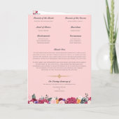 Programme Cérémonie Mariage hindoue Pink Tropical Floral (Dos)