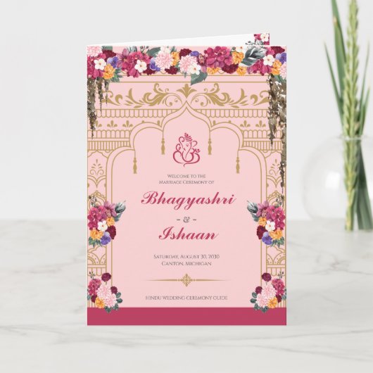 Programme Cérémonie Mariage hindoue Plutôt Tropical Floral (Devant)