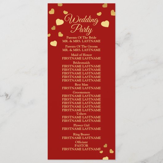 Programme Cérémonie mariage Oiseaux d'or Coeurs Rouge brilla (Dos)