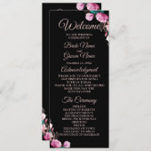 Programme Cérémonie mariage rose Floral Noir moderne (Devant / Derrière)