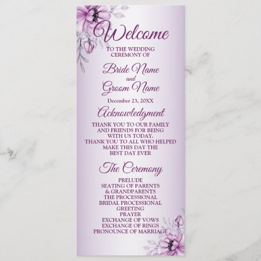 Programme Cérémonie mariage Rose Floral Violet Violet Frame (Devant)