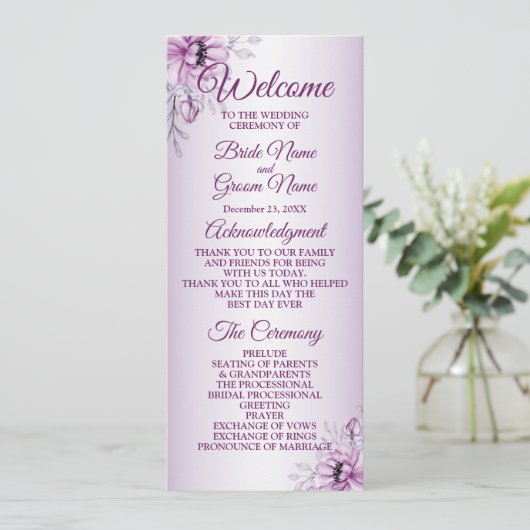 Programme Cérémonie mariage Rose Floral Violet Violet Frame (Debout devant)