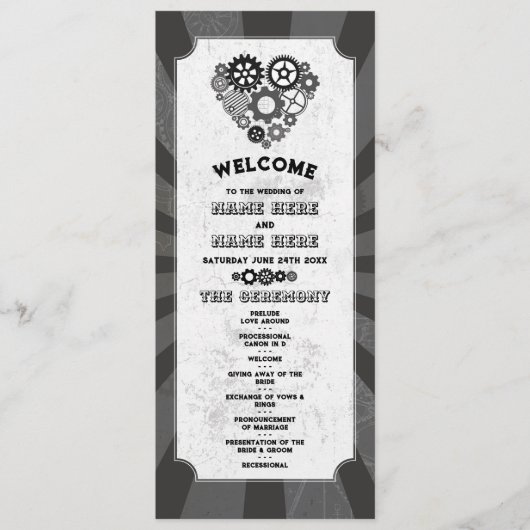 Programme Cérémonie Mariage Steampunk Coeurs Cogs Retro (Devant)