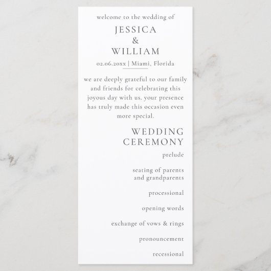Programme Cérémonie minimaliste des Mariages (Devant)
