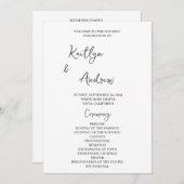 Programme Cérémonie minimaliste moderne du Mariage, écrite à (Devant / Derrière)