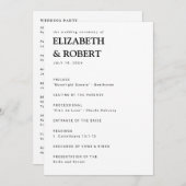 Programme Cérémonie minimaliste simple mariage moderne Noir (Devant / Derrière)