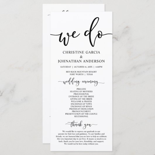 Programme Cérémonie moderne élégante et Mariage (Devant / Derrière)