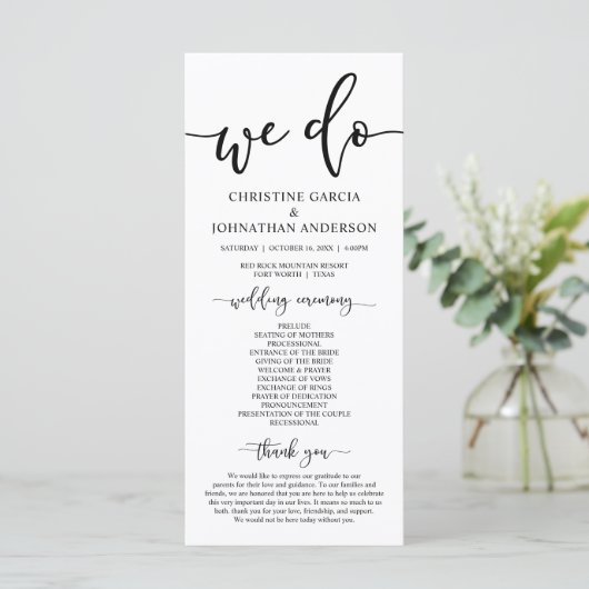 Programme Cérémonie moderne élégante et Mariage (Debout devant)