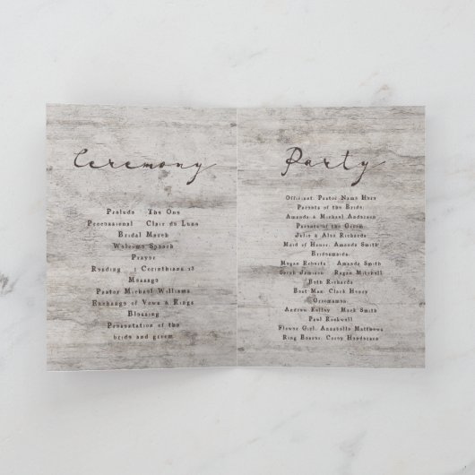 Programme Cérémonie Rustique de Mariage de bouleau sculpté (Intérieur)