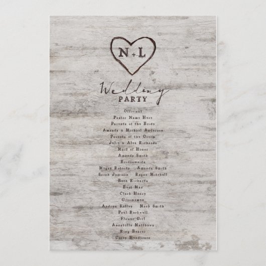 Programme Cérémonie Rustique de Mariage de bouleau sculpté (Dos)