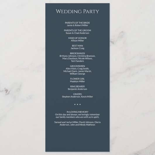 Programme Cérémonie simple de Mariage de Monogramme bleu mar (Dos)