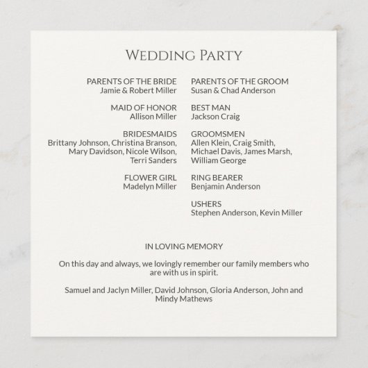 Programme Cérémonie simple de Mariage de monogramme noir et  (Dos)