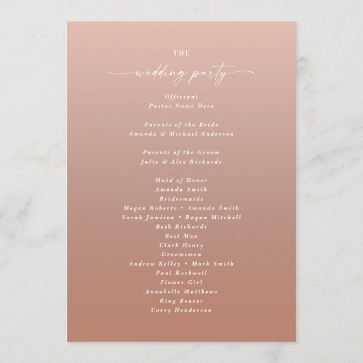 Programme Cérémonie simple Ombre Terracotta & Blush Mariage (Dos)