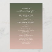 Programme Cérémonie simple Ombre vert foncé et rose Mariage (Devant)