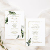 Programme Cérémonie Tropical Watercolor Foliage Gold Mariage