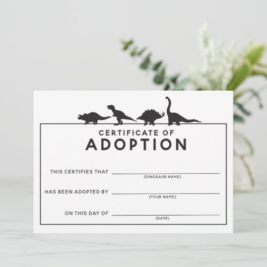 Programme Certificat d'adoption DInosaur Activité d'annivers (Debout devant)