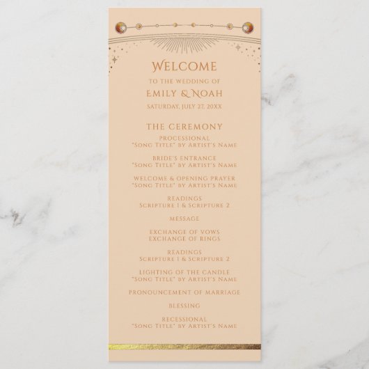 Programme Champagne céleste Gold Sun Moon Stars Mariage (Devant)
