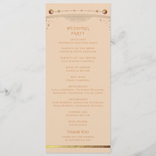 Programme Champagne céleste Gold Sun Moon Stars Mariage (Dos)