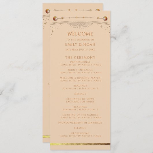 Programme Champagne céleste Gold Sun Moon Stars Mariage (Devant / Derrière)