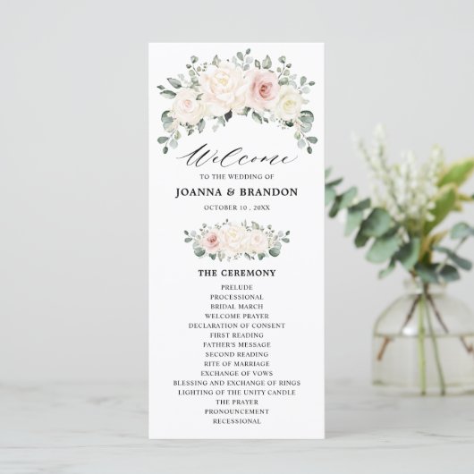 Programme Champagne Ivory Blush rose Floral Mariage (Debout devant)