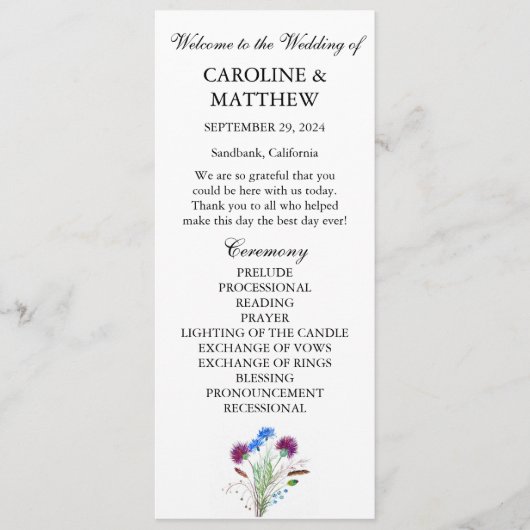 Programme Chardon Violet Floral Élégant Mariage moderne (Devant)