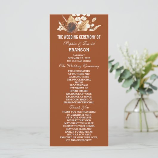 Programme Charmante Terracotta Pampas Grass Mariage Floral (Debout devant)