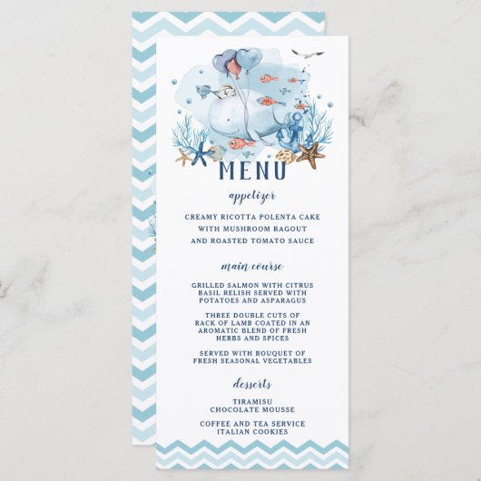 Programme Chic Baleine nautique Bleu Chevron Baby shower gar (Devant / Derrière)