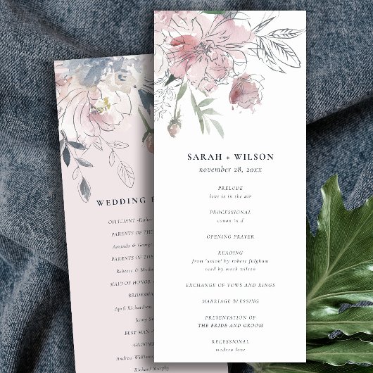 Programme Chic Blush Watercolor Floral Wedding