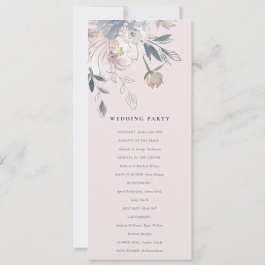 Programme Chic Blush Watercolor Floral Wedding (Dos)