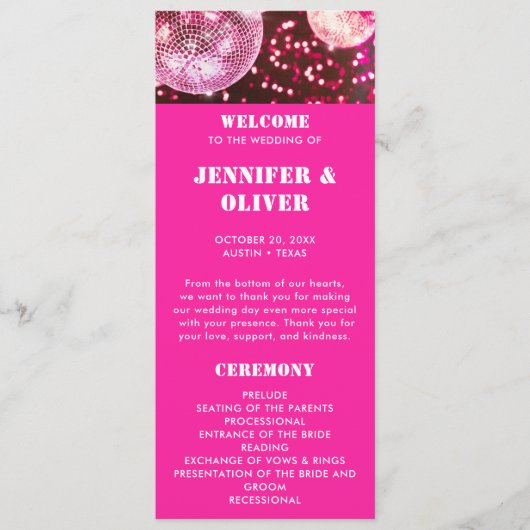 Programme Chic Bold Parties scintillant rose Retro Mariage d (Devant)