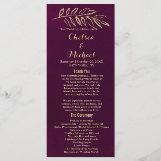 Programme Chic burgundy or parties scintillant feuille Progr (Devant)