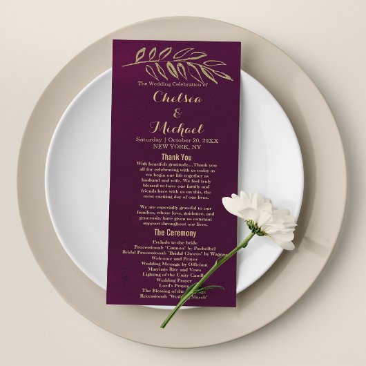 Programme Chic burgundy or parties scintillant feuille Progr