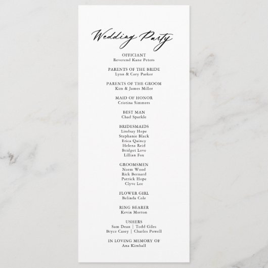 Programme Chic Calligraphie Mariage élégant (Dos)