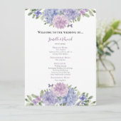 Programme Chic Dusty Blue Lilac Aquarelle Florale Mariage (Debout devant)