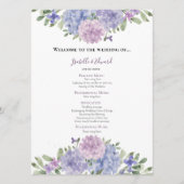 Programme Chic Dusty Blue Lilac Aquarelle Florale Mariage (Devant)