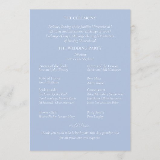 Programme Chic Dusty Blue & White Hydrangea Wedding Programm (Dos)