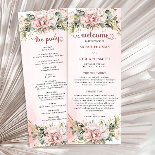 Programme Chic Dusty Pink Floral Eucalyptus Wedding Program