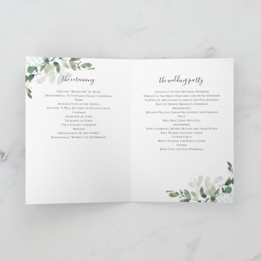 Programme Chic Eucalyptus Ordre de cérémonie Mariage (Intérieur)