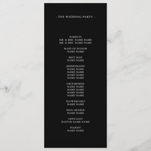 Programme Chic Monogramme moderne Mariage noir et blanc (Dos)