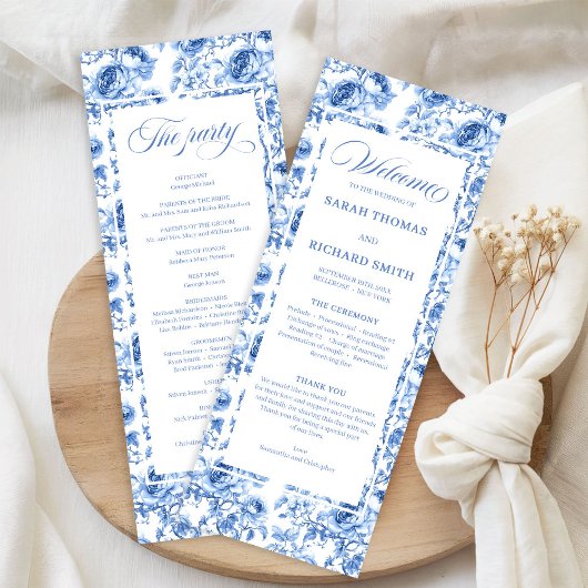 Programme Chic Navy Blue Floral Toile Wedding Program