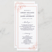 Programme Chic Rose Gold Floral Outline Marine Blue Mariage (Devant / Derrière)