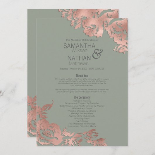 Programme Chic Sage Vert Rose or Mariage Floral or (Devant / Derrière)