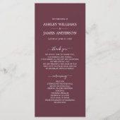 Programme Chic Script Bourgogne Simple Minimal Mariage (Devant)