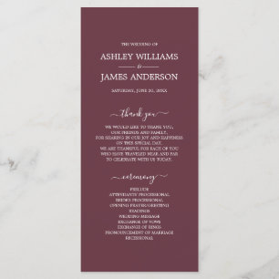 Programme Chic Script Bourgogne Simple Minimal Mariage