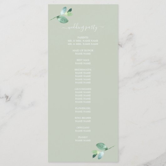 Programme Chic Script Eucalyptus Foliage Mariage vert (Dos)
