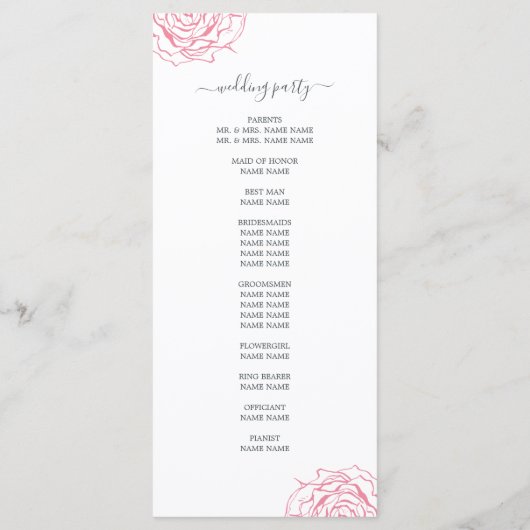 Programme Chic Script Floral Rose Rose Mariage simple (Dos)