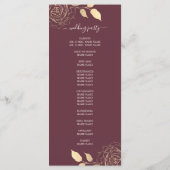 Programme Chic Script Gold Floral Rose Bourgogne Mariage (Dos)