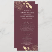 Programme Chic Script Gold Floral Rose Bourgogne Mariage (Devant / Derrière)
