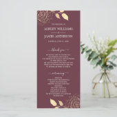 Programme Chic Script Gold Floral Rose Bourgogne Mariage (Debout devant)